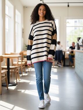 Scotch & Soda Black, Cream & Pink Striped Knit Sweater